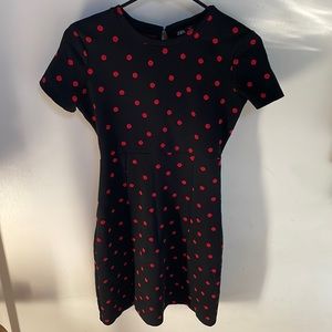 Zara Black Dress with Red Polka Dots